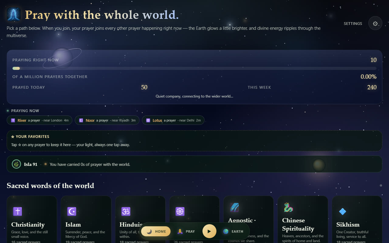 Joining Palms app home screen, sacred words of the world, 15 traditions